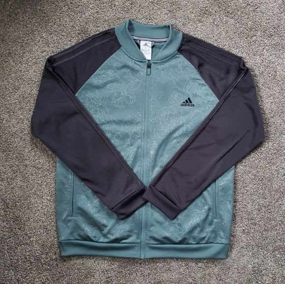 Adidas Firebird Floral Embossed Zip Up Bomber Track Jacket Teal Black - Picture 3 of 16